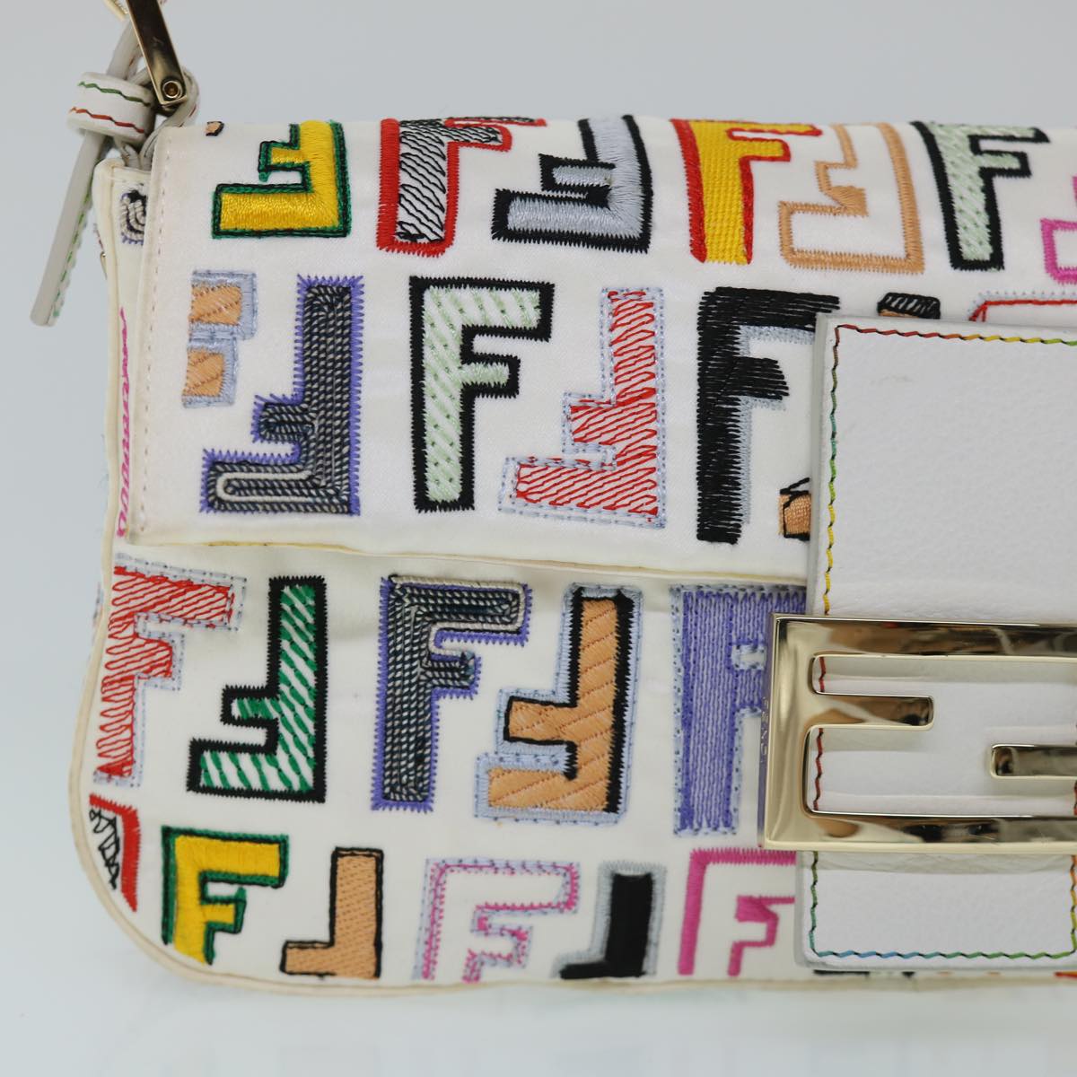 FENDI Zucca Canvas Embroidery Mamma Baguette Bag 2way Multicolor yk8631S