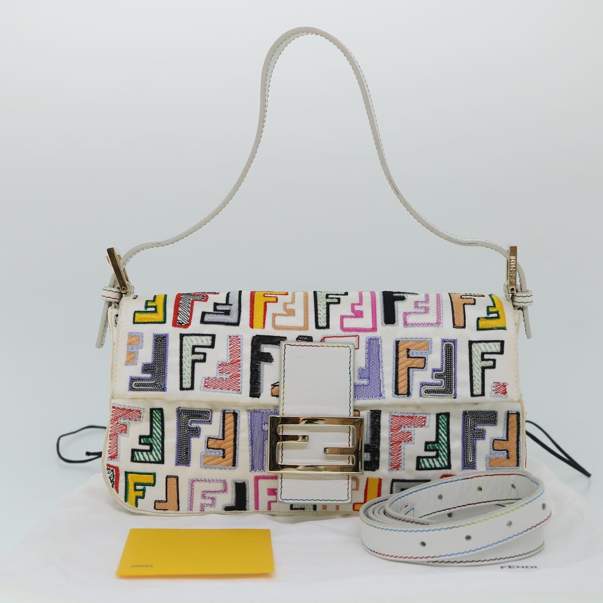 FENDI Zucca Canvas Embroidery Mamma Baguette Bag 2way Multicolor yk8631S
