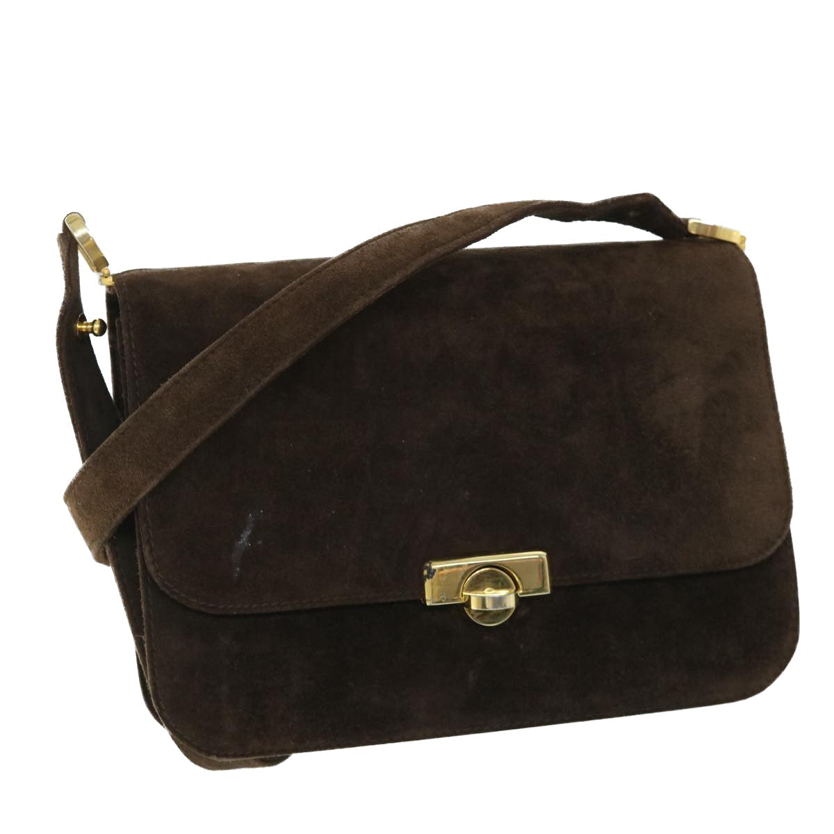 GUCCI Turn Lock Shoulder Bag Suede Brown yk8638