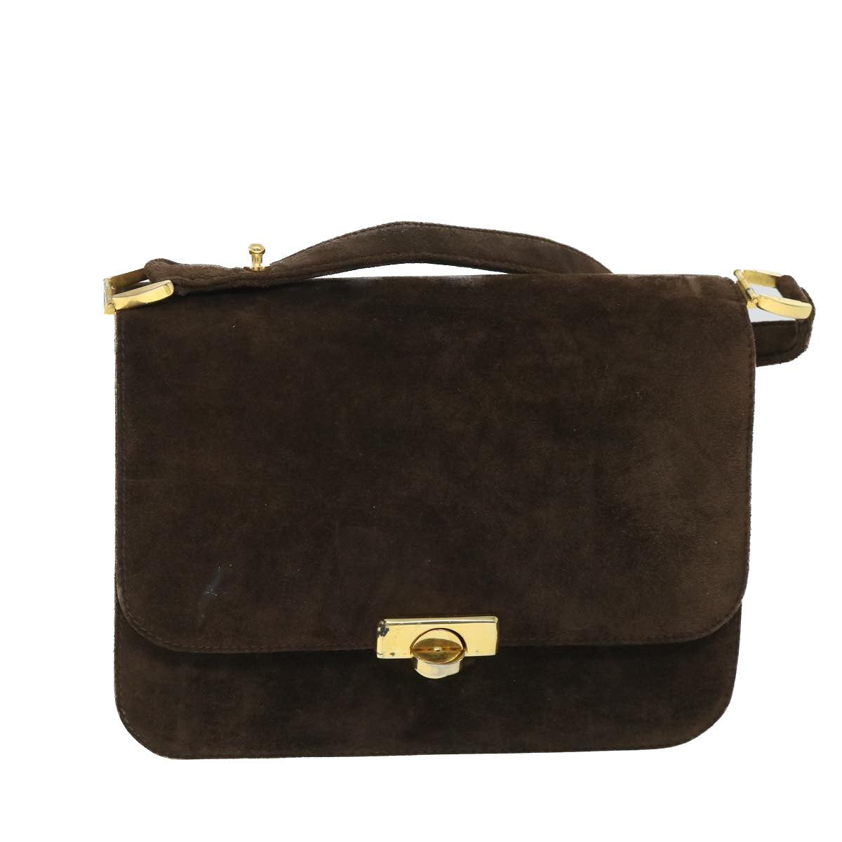 GUCCI Turn Lock Shoulder Bag Suede Brown yk8638