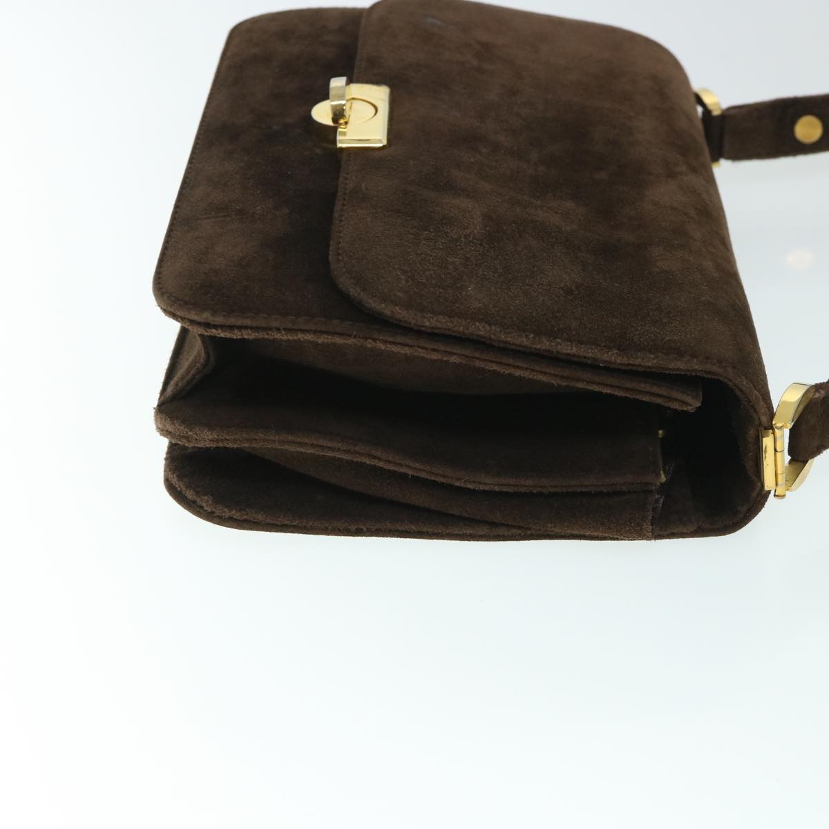 GUCCI Turn Lock Shoulder Bag Suede Brown yk8638