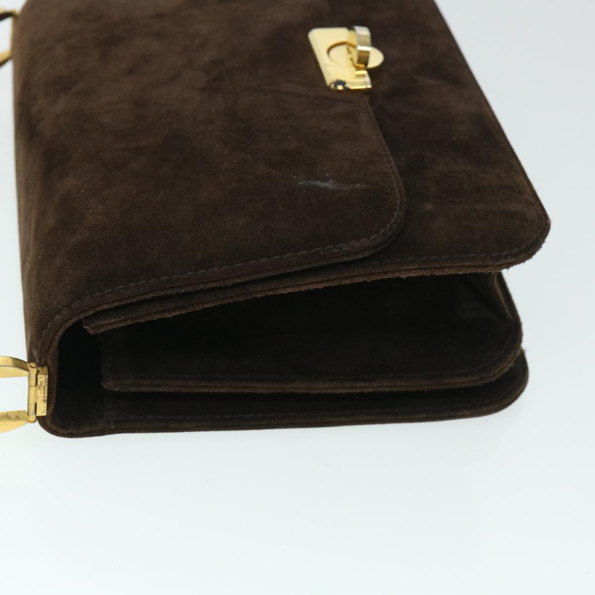 GUCCI Turn Lock Shoulder Bag Suede Brown yk8638