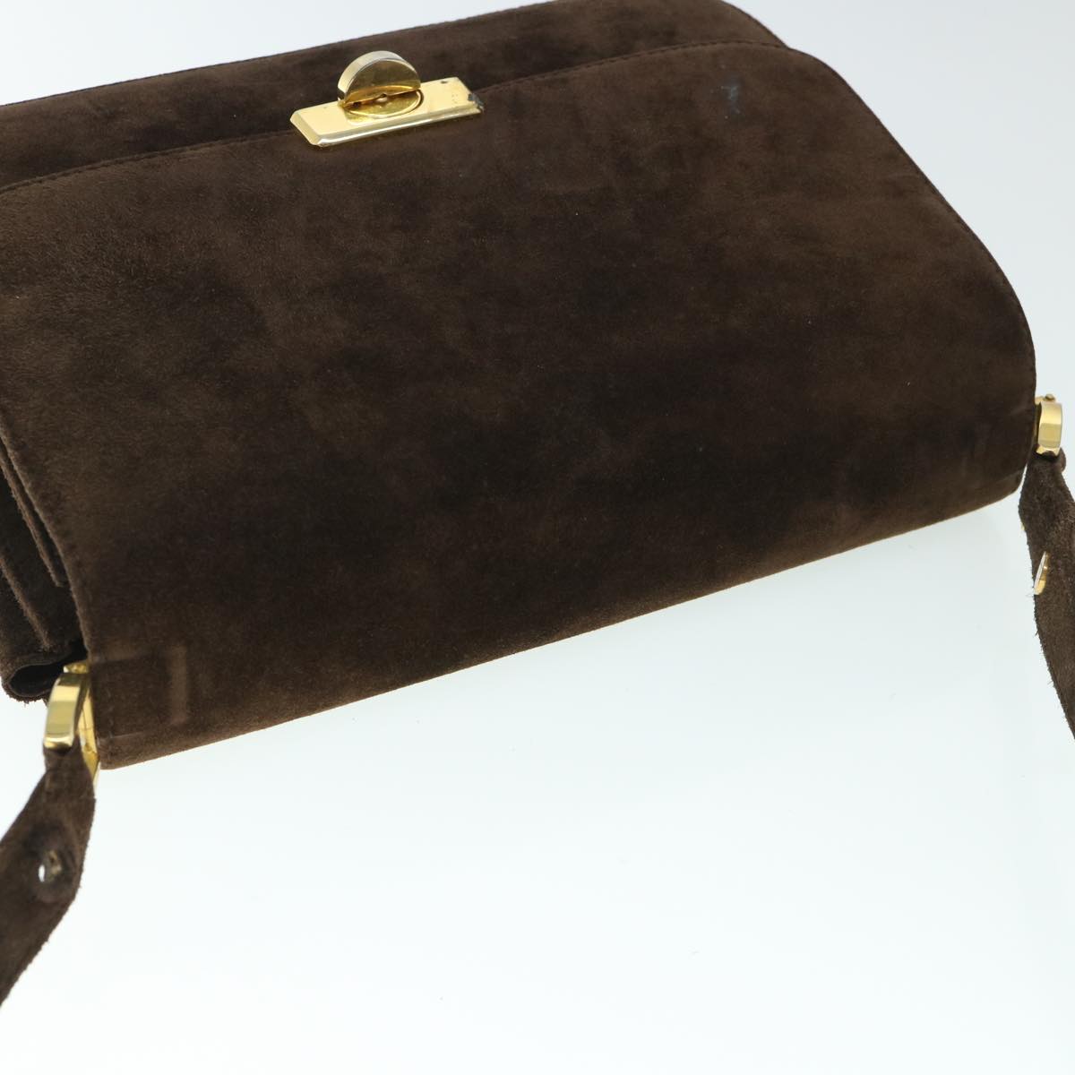 GUCCI Turn Lock Shoulder Bag Suede Brown yk8638