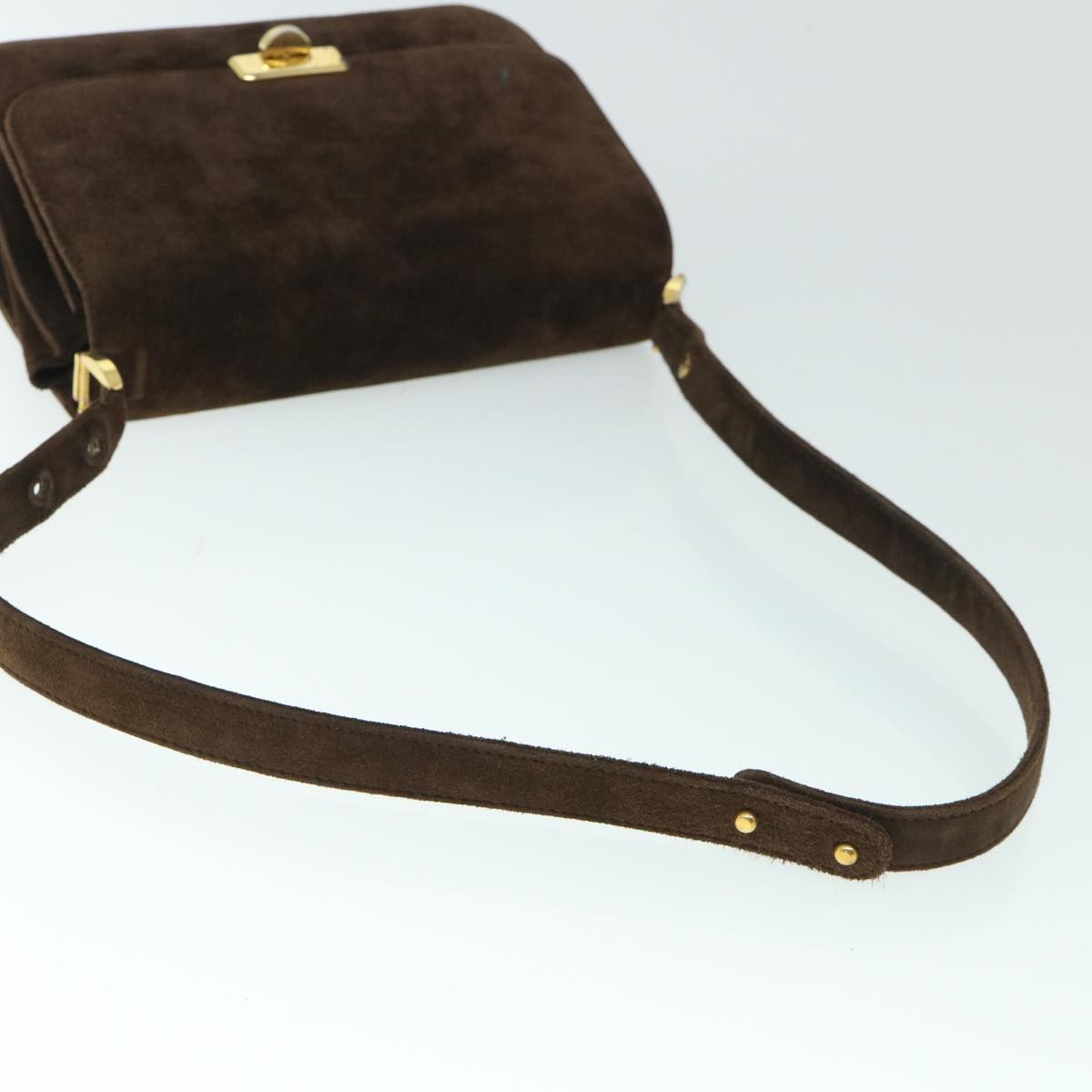 GUCCI Turn Lock Shoulder Bag Suede Brown yk8638