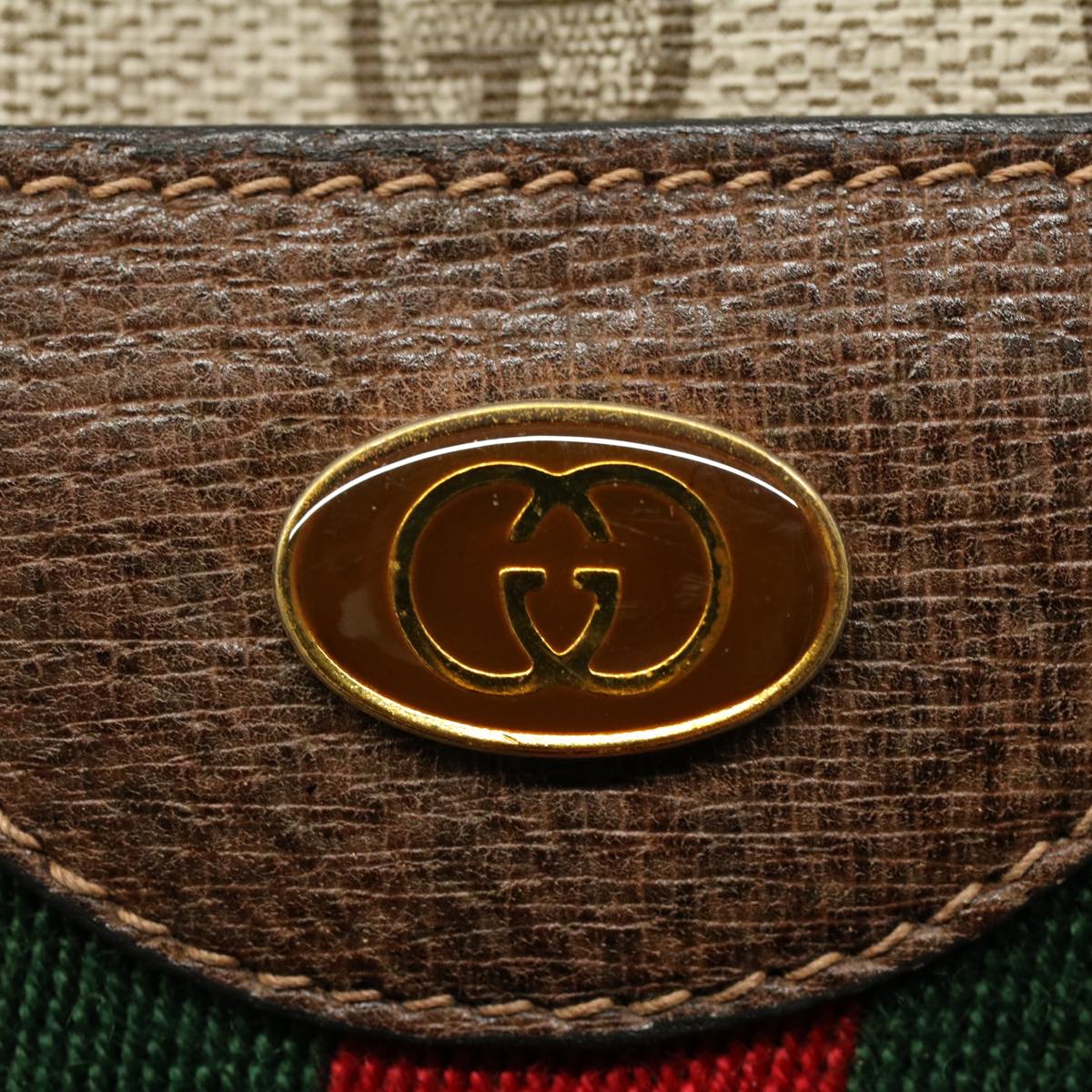 GUCCI GG Canvas Web Sherry Line Shoulder Bag PVC Leather Beige Red yk8640