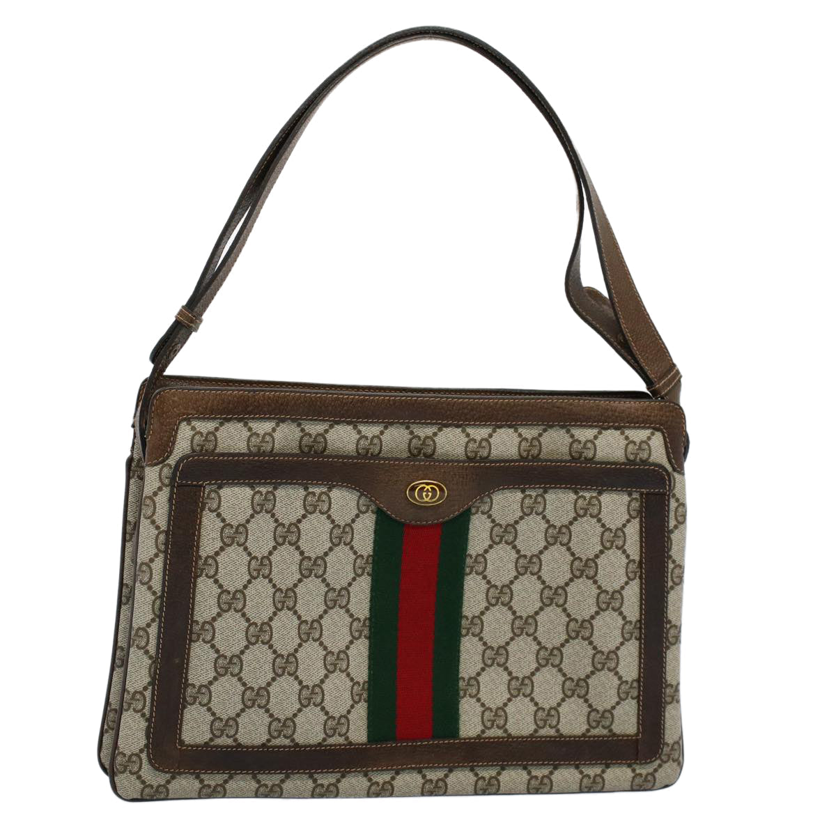 GUCCI GG Canvas Web Sherry Line Shoulder Bag PVC Leather Beige Red yk8640