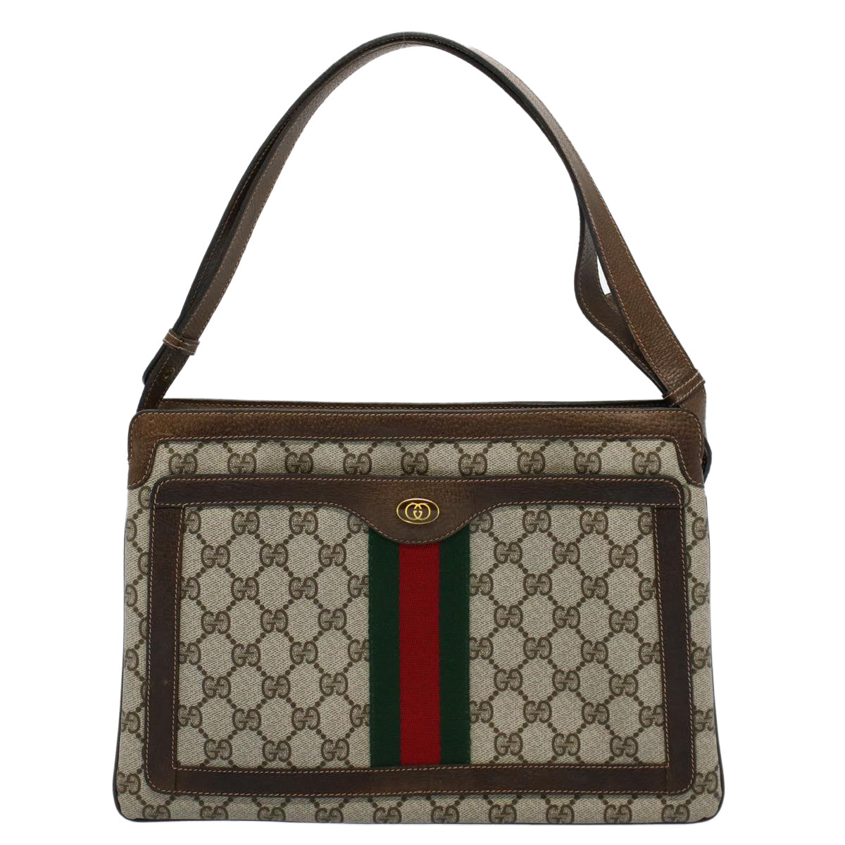 GUCCI GG Canvas Web Sherry Line Shoulder Bag PVC Leather Beige Red yk8640