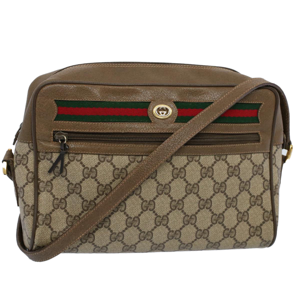GUCCI GG Canvas Web Sherry Line Shoulder Bag Beige Red 56 02 088 yk8641