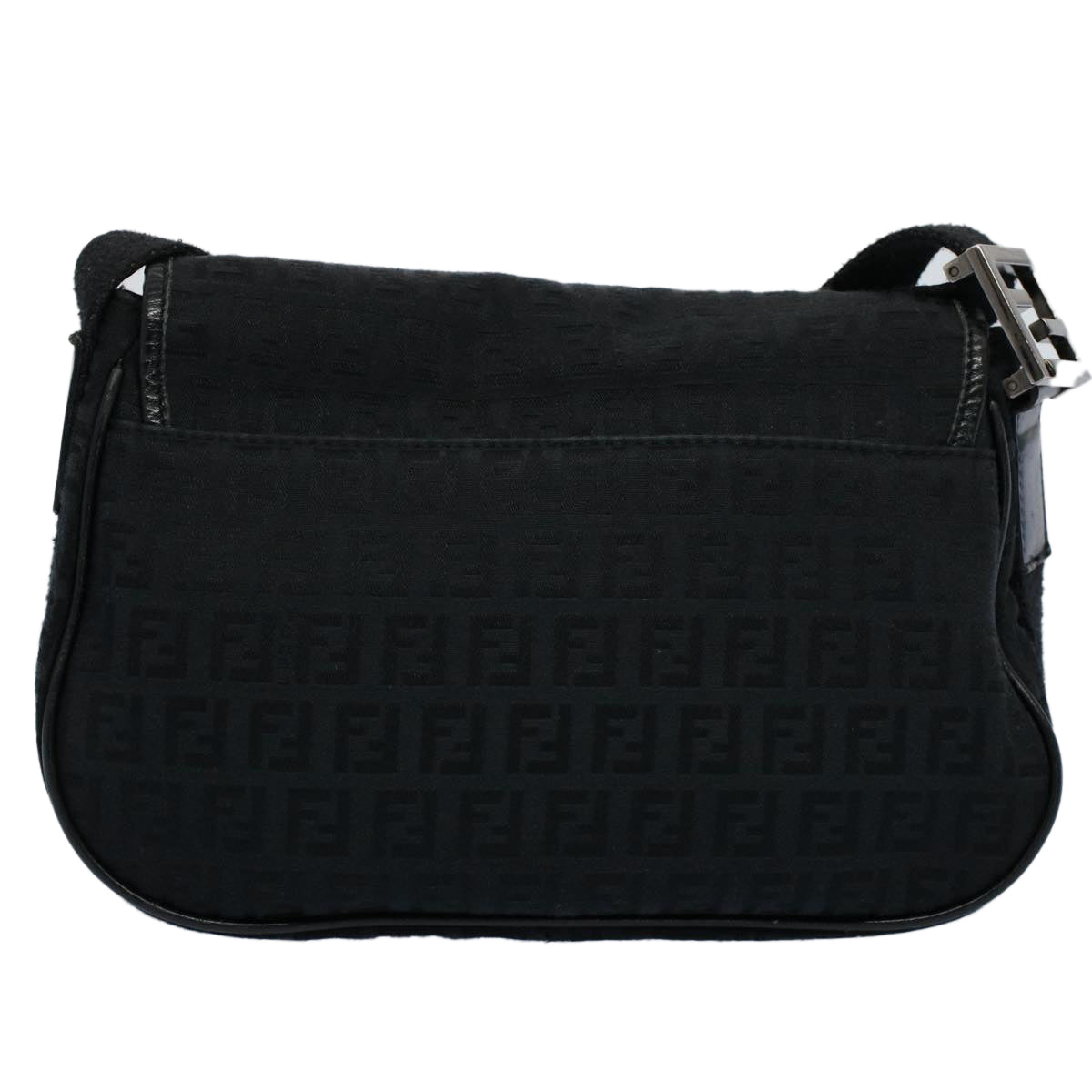 FENDI Zucchino Canvas Shoulder Bag Black yk8645