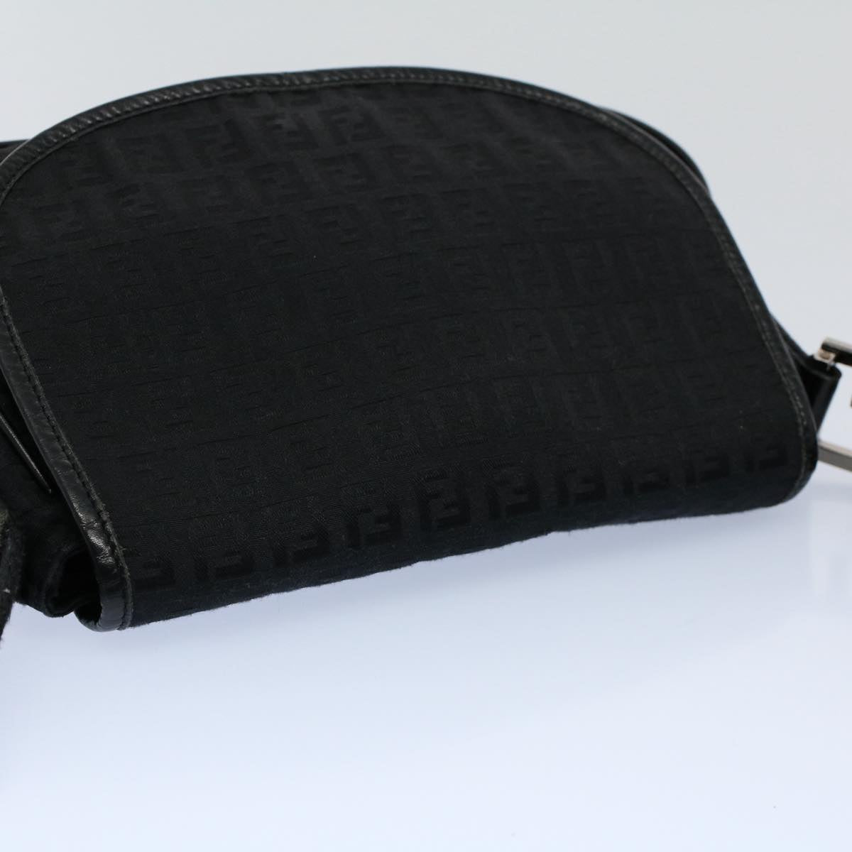 FENDI Zucchino Canvas Shoulder Bag Black yk8645
