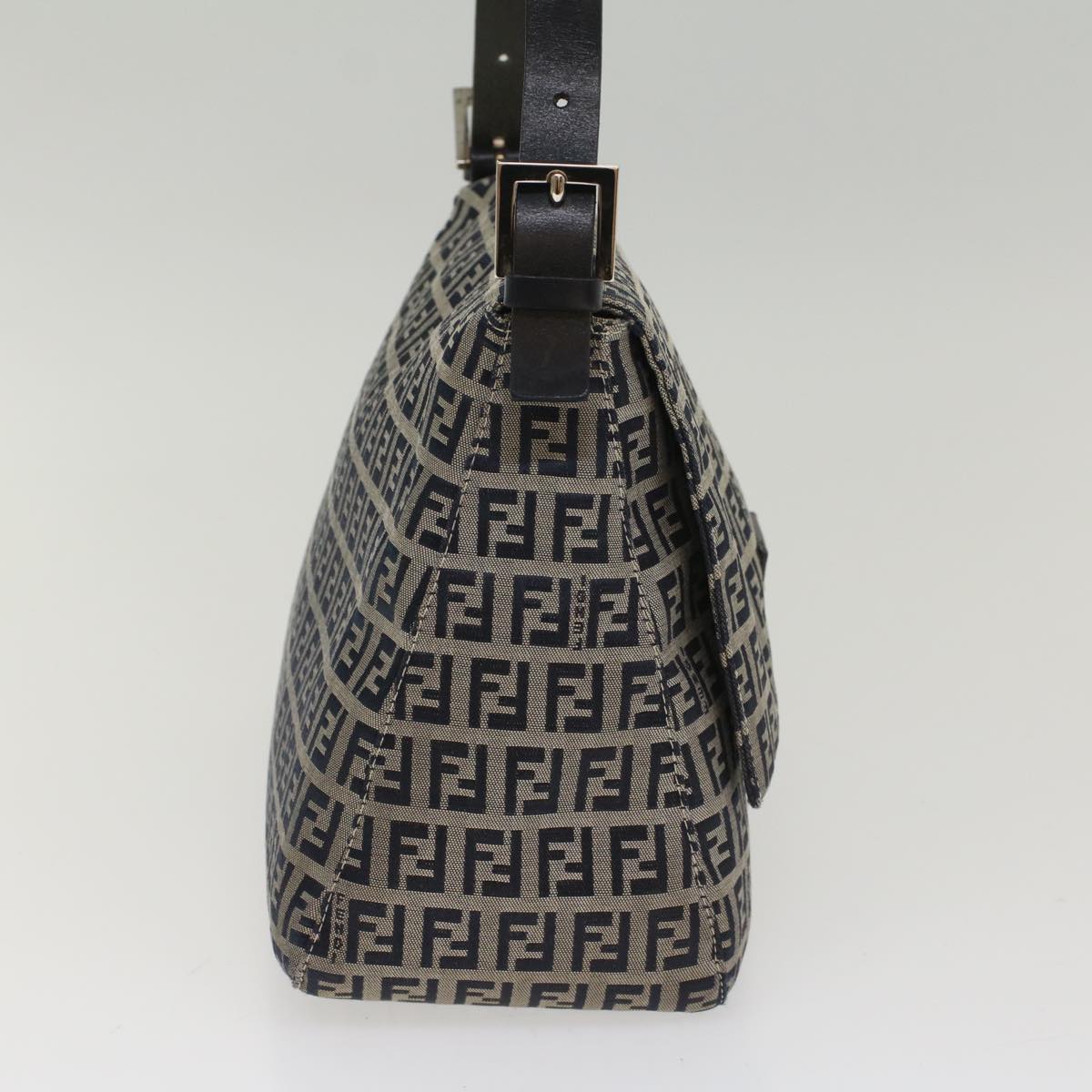 FENDI Zucchino Canvas Mamma Baguette Shoulder Bag Navy yk8650