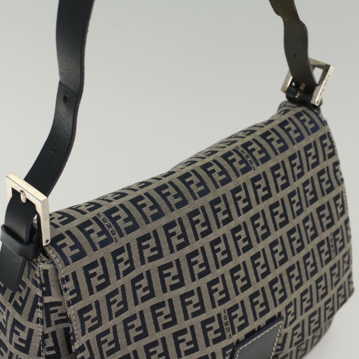 FENDI Zucchino Canvas Mamma Baguette Shoulder Bag Navy yk8650