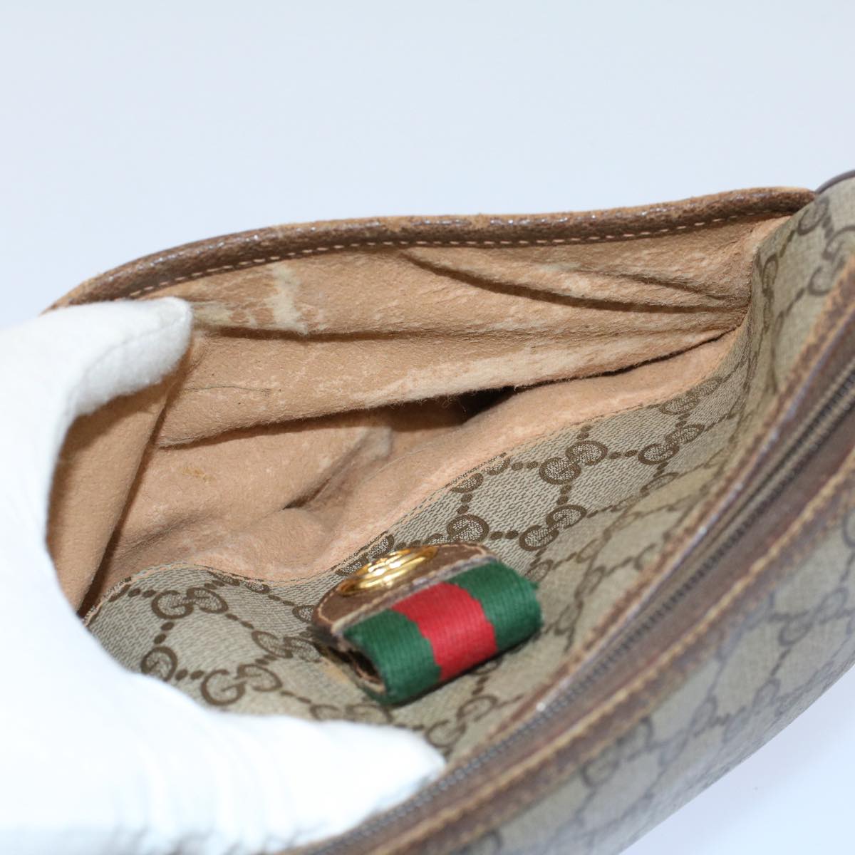 GUCCI GG Canvas Web Sherry Line Shoulder Bag Beige Red 89 02 032 yk8654