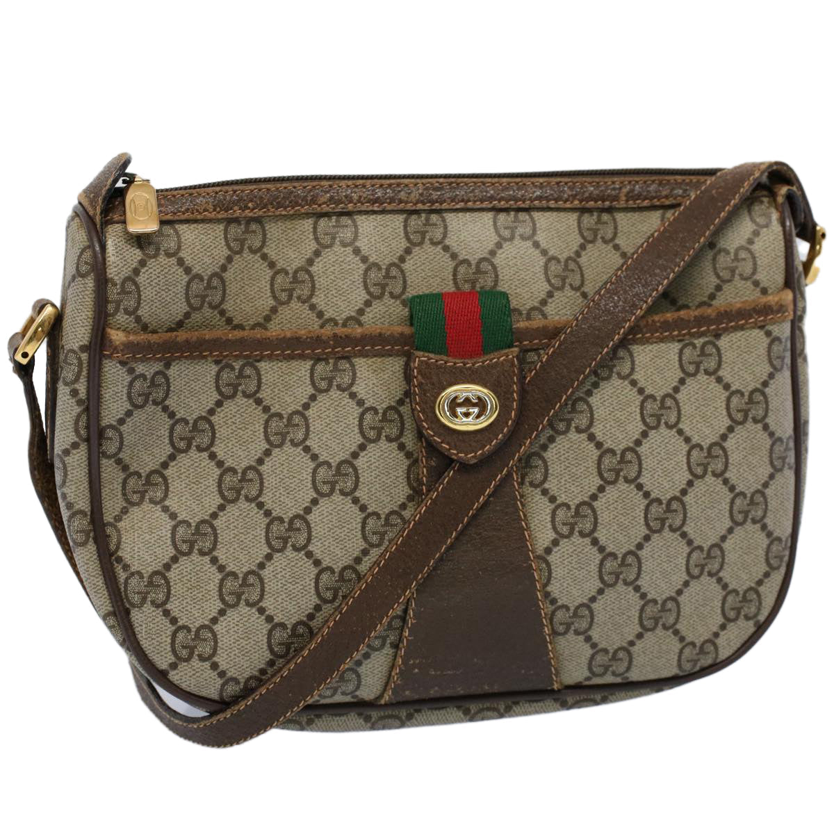 GUCCI GG Canvas Web Sherry Line Shoulder Bag Beige Red 89 02 032 yk8654