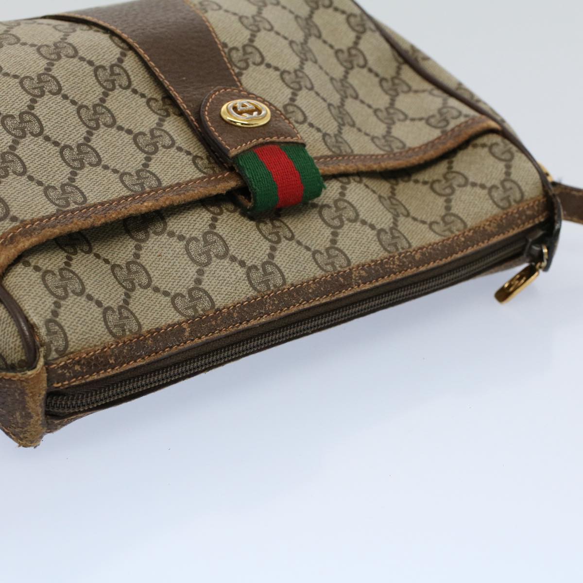 GUCCI GG Canvas Web Sherry Line Shoulder Bag Beige Red 89 02 032 yk8654