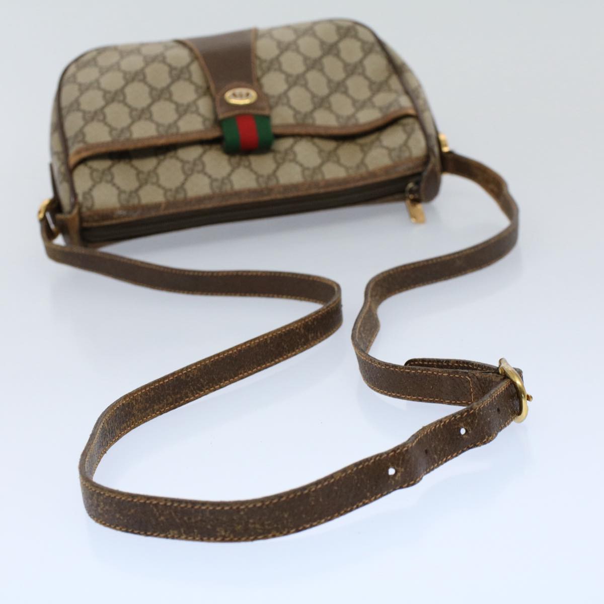 GUCCI GG Canvas Web Sherry Line Shoulder Bag Beige Red 89 02 032 yk8654