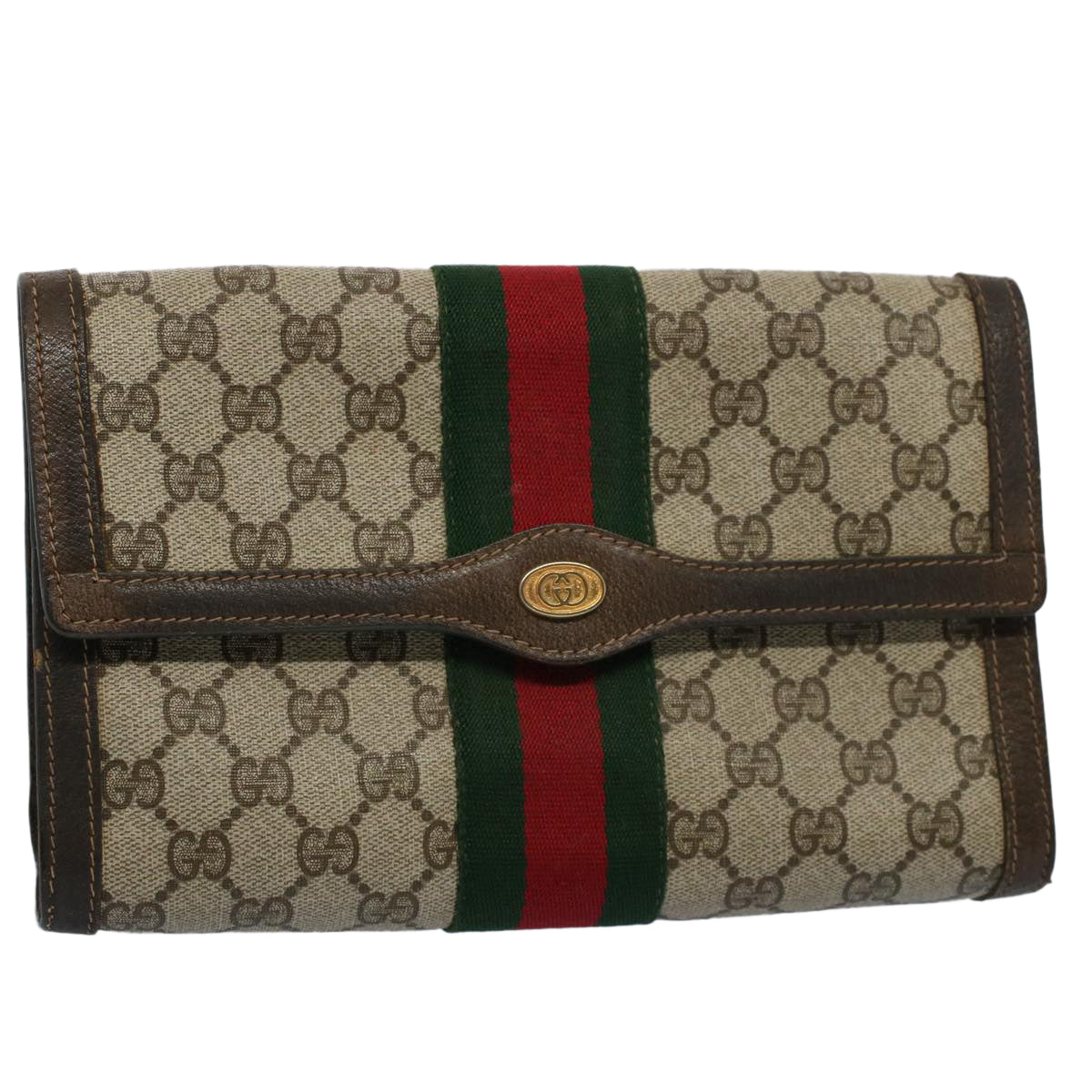 GUCCI GG Canvas Web Sherry Line Clutch Bag Beige Red 41 014 3087 25 yk8666