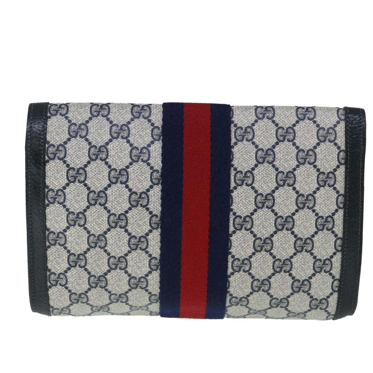 GUCCI GG Canvas Sherry Line Clutch Bag Gray Red Navy 89 01 006 yk8671