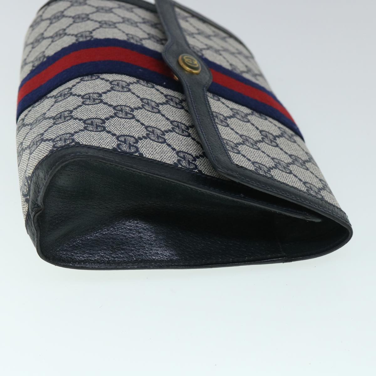 GUCCI GG Canvas Sherry Line Clutch Bag Gray Red Navy 89 01 006 yk8671