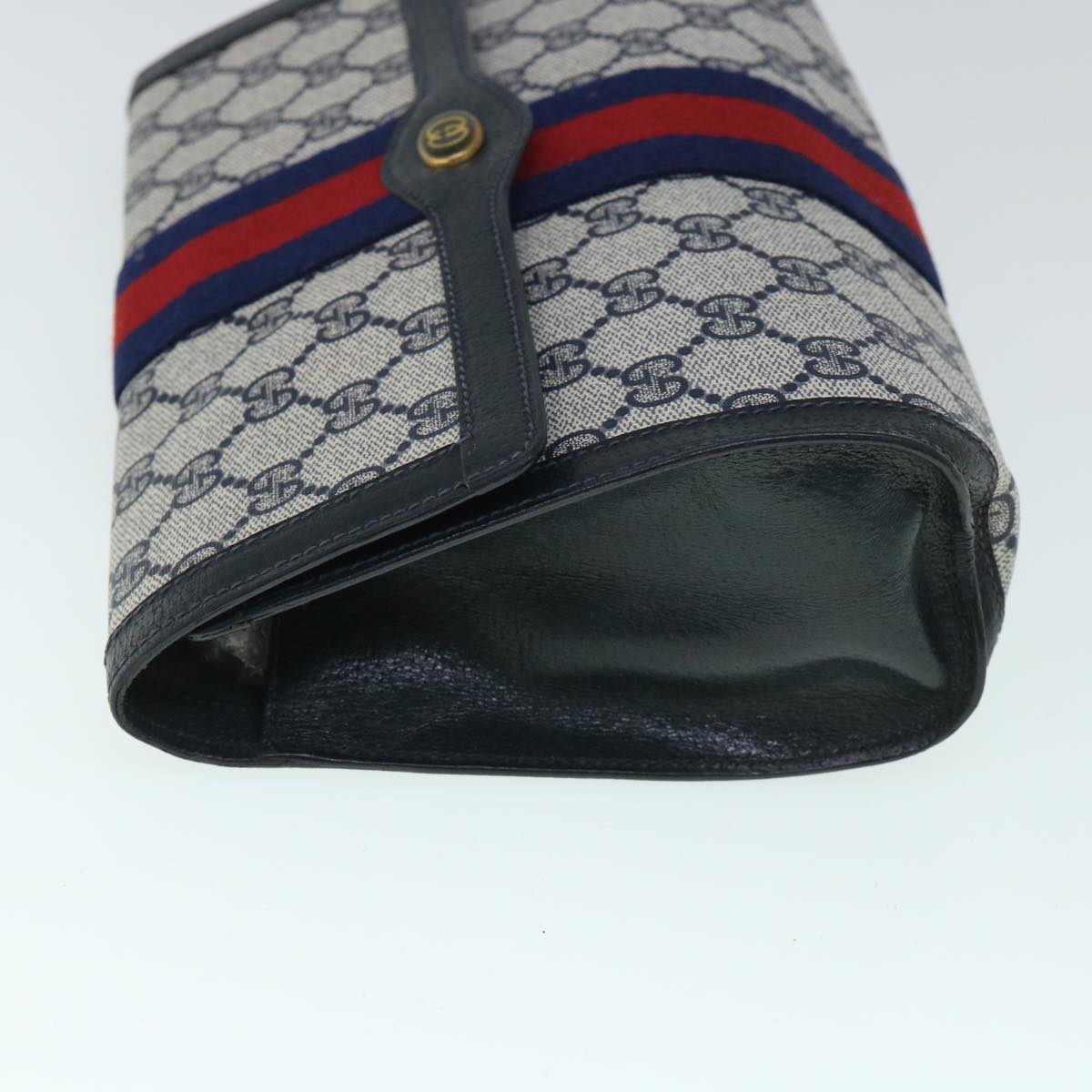 GUCCI GG Canvas Sherry Line Clutch Bag Gray Red Navy 89 01 006 yk8671