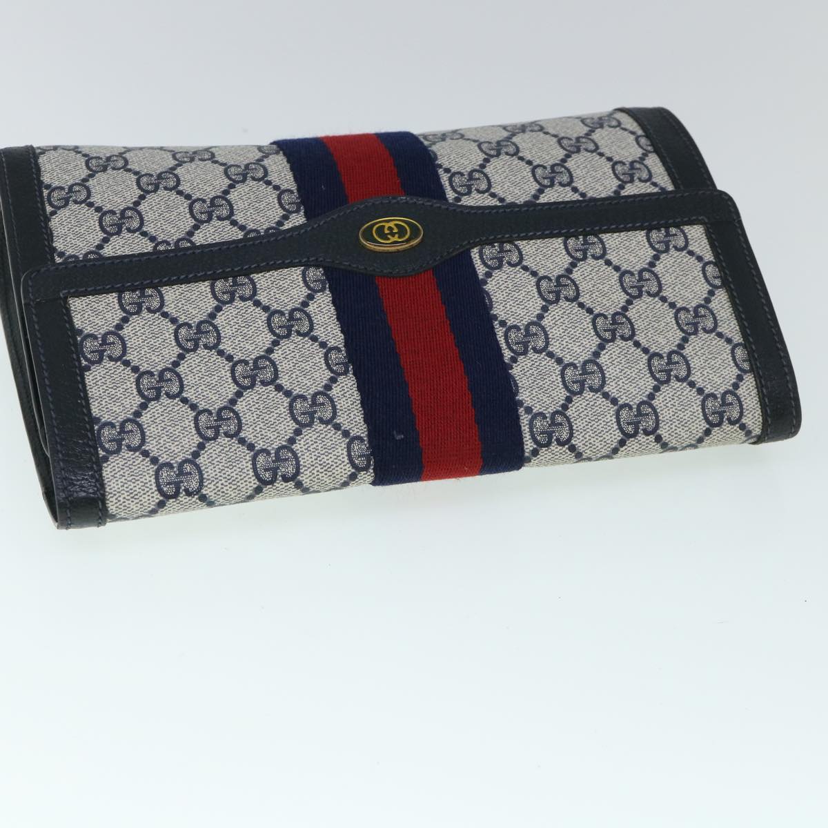 GUCCI GG Canvas Sherry Line Clutch Bag Gray Red Navy 89 01 006 yk8671