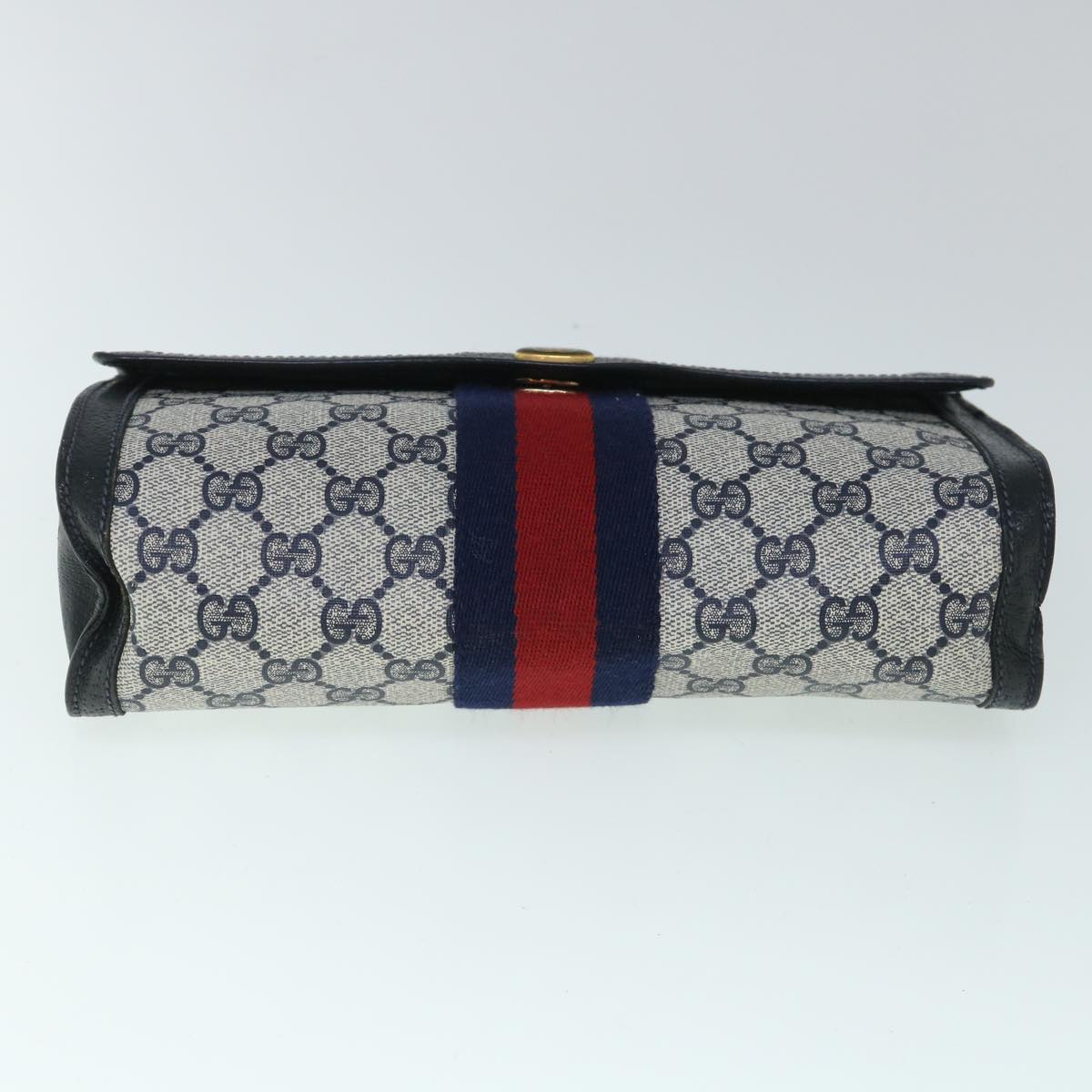 GUCCI GG Canvas Sherry Line Clutch Bag Gray Red Navy 89 01 006 yk8671