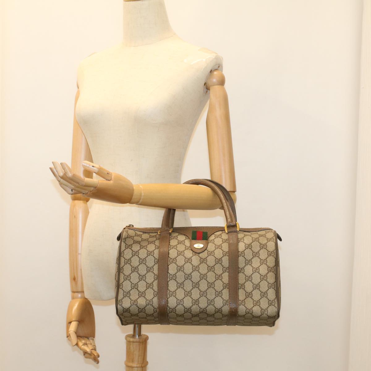 GUCCI GG Canvas Web Sherry Line Boston Bag Beige Red Green 39 02 007 yk8683