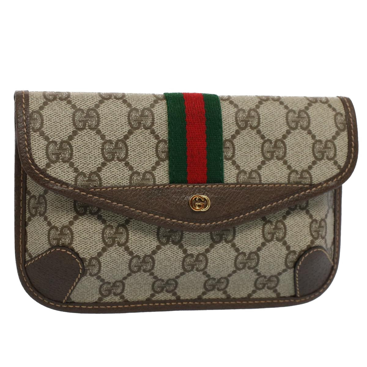 GUCCI GG Canvas Web Sherry Line Pouch Beige Red Green 14 14 5205 yk8690