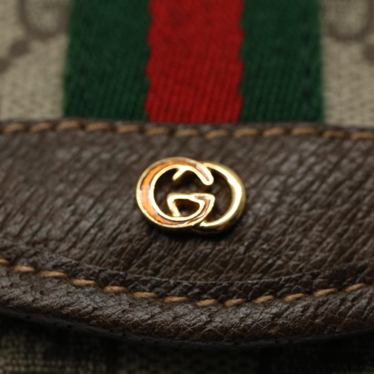 GUCCI GG Canvas Web Sherry Line Pouch Beige Red Green 14 14 5205 yk8690