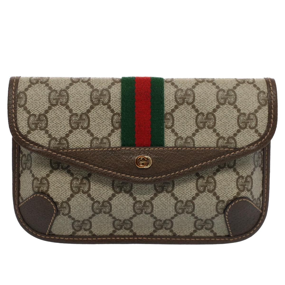 GUCCI GG Canvas Web Sherry Line Pouch Beige Red Green 14 14 5205 yk8690