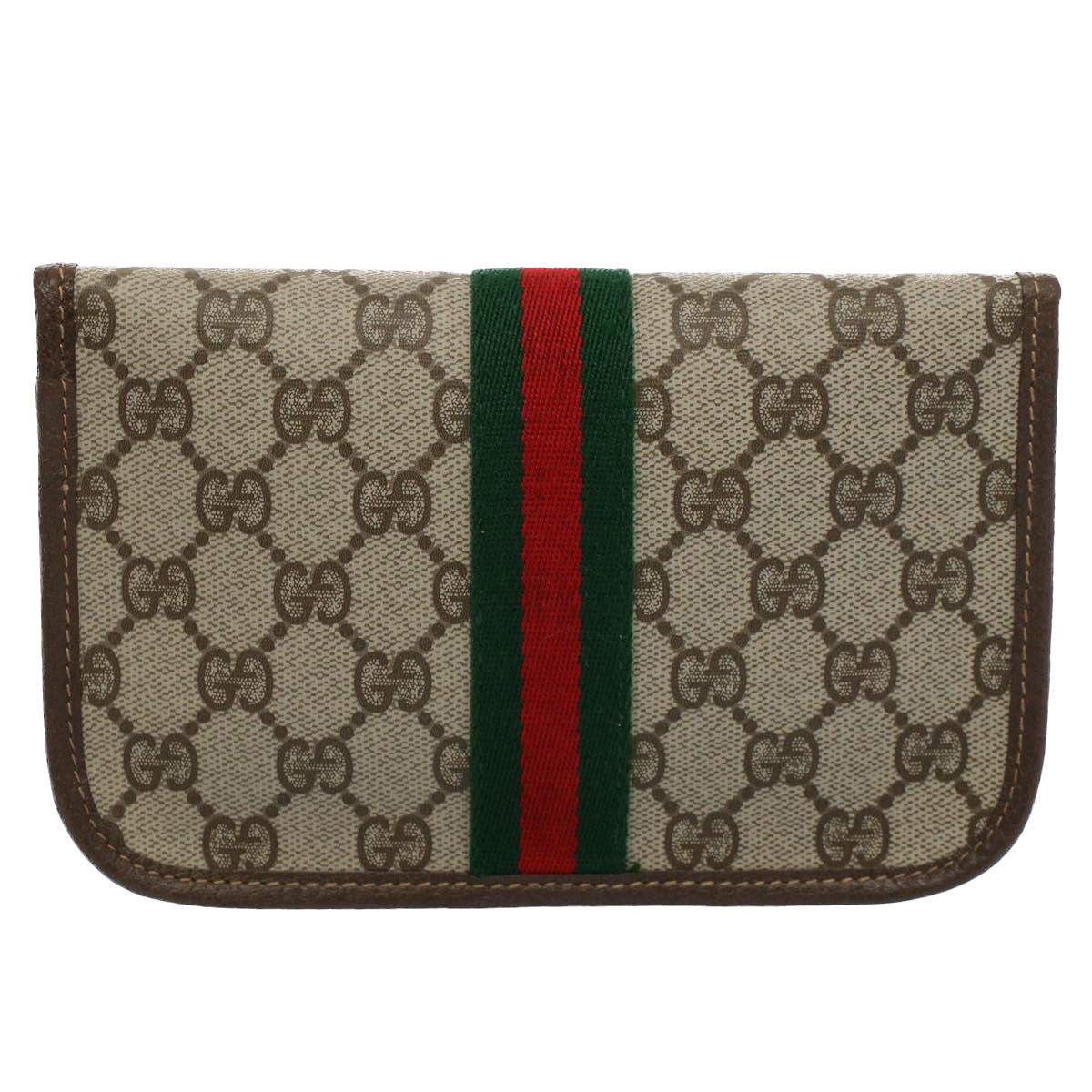 GUCCI GG Canvas Web Sherry Line Pouch Beige Red Green 14 14 5205 yk8690