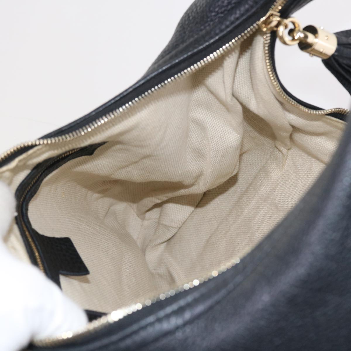 GUCCI Soho Fringe Shoulder Bag Leather Black 282304 yk8698