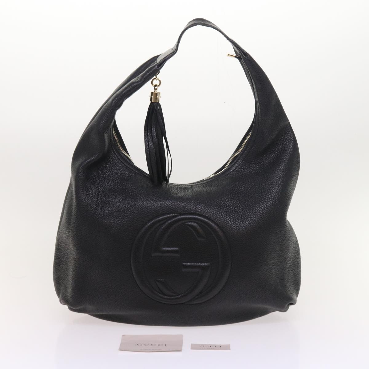 GUCCI Soho Fringe Shoulder Bag Leather Black 282304 yk8698