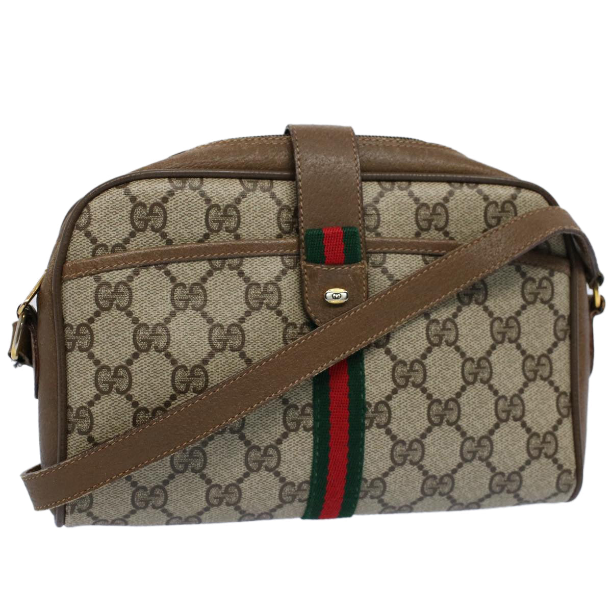 GUCCI GG Canvas Web Sherry Line Shoulder Bag Beige Red 116 02 055 yk8699