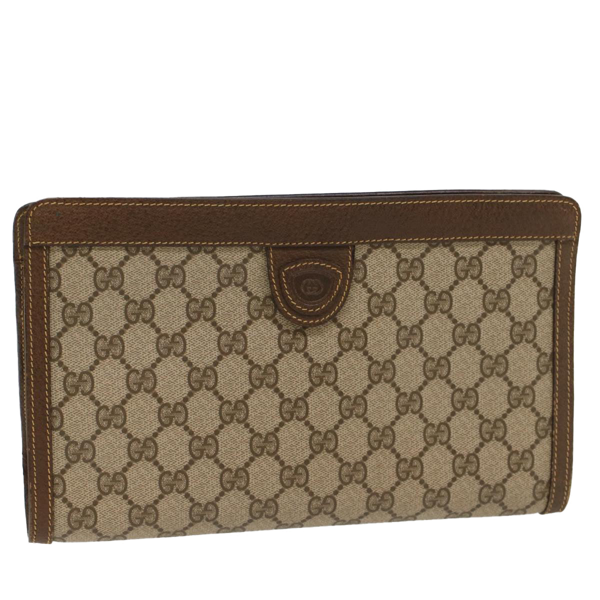 GUCCI GG Canvas Clutch Bag PVC Leather Beige 014 89 0102 yk8706