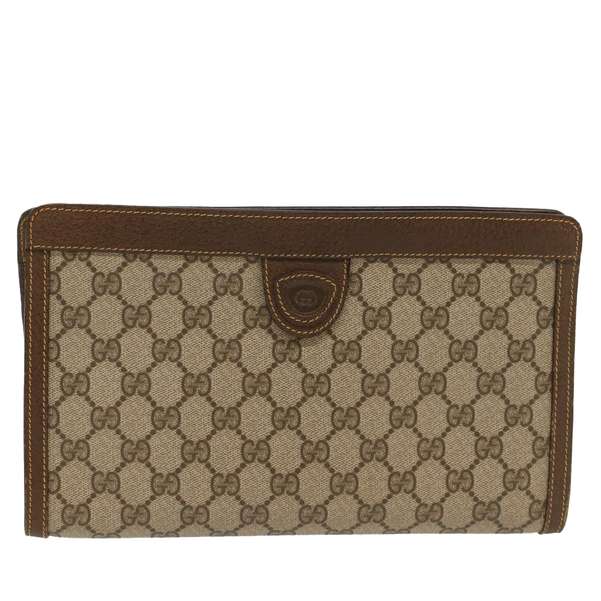 GUCCI GG Canvas Clutch Bag PVC Leather Beige 014 89 0102 yk8706