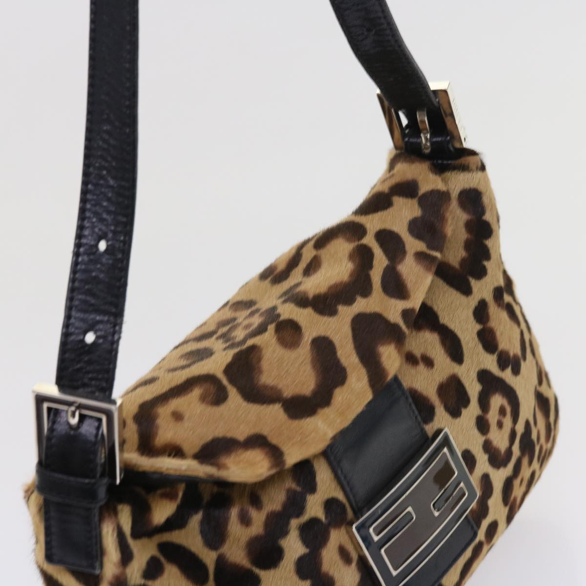 FENDI Leopard Mamma Baguette Shoulder Bag Harako leather Brown yk8707