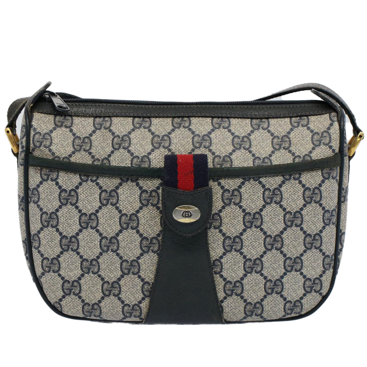 GUCCI GG Canvas Sherry Line Shoulder Bag Gray Red Navy 89 02 032 yk8710