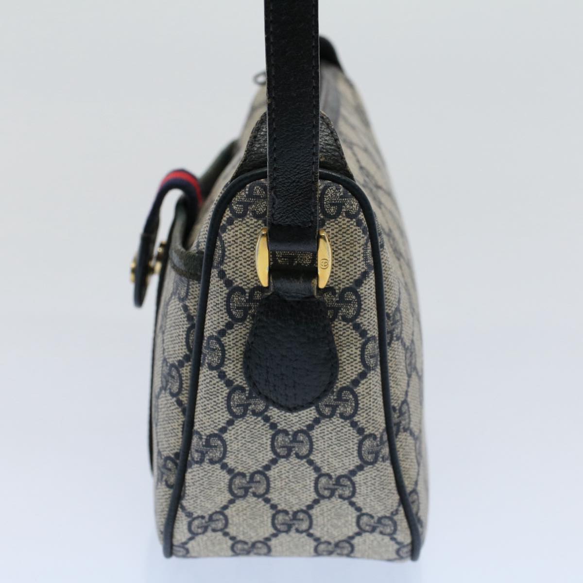 GUCCI GG Canvas Sherry Line Shoulder Bag Gray Red Navy 89 02 032 yk8710