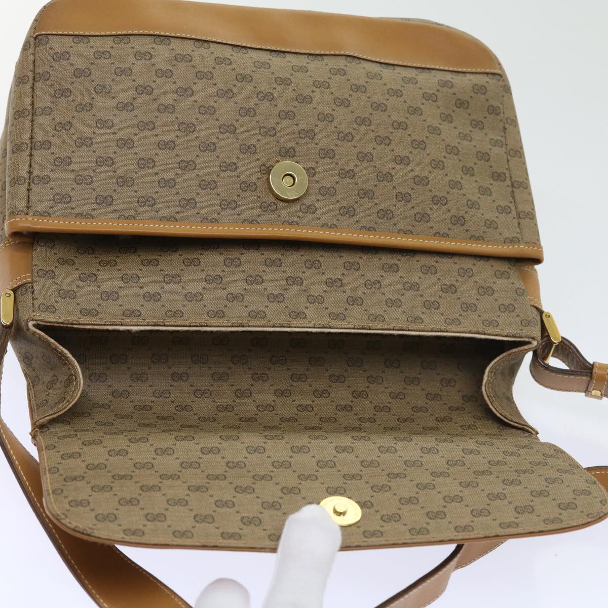GUCCI Micro GG Canvas Shoulder Bag PVC Leather Beige yk8723