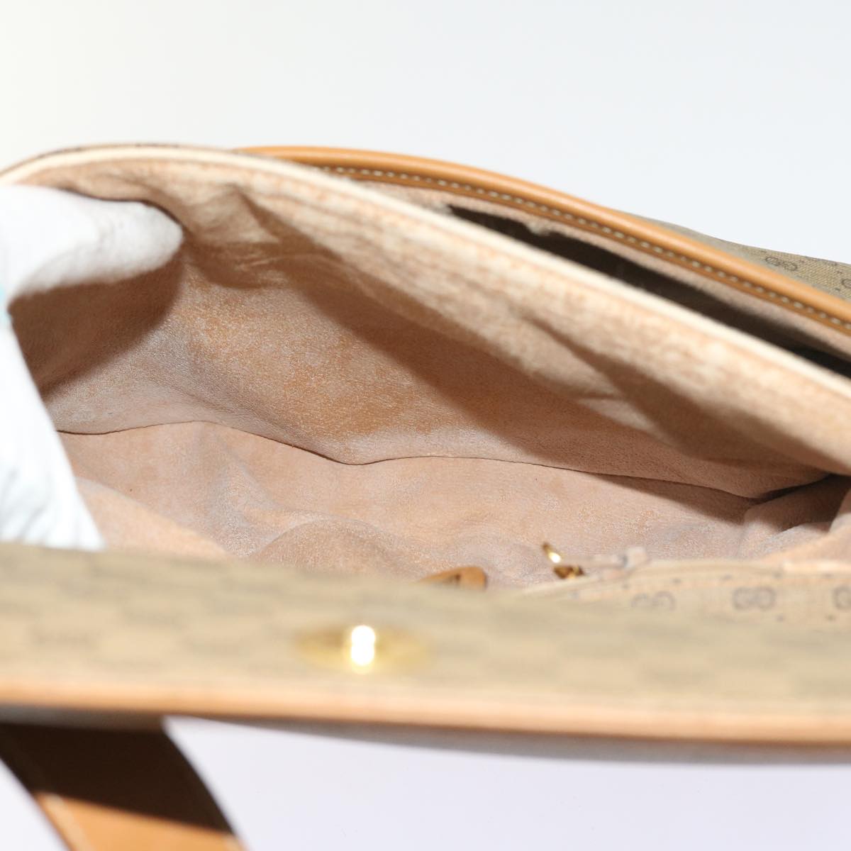 GUCCI Micro GG Canvas Shoulder Bag PVC Leather Beige yk8723