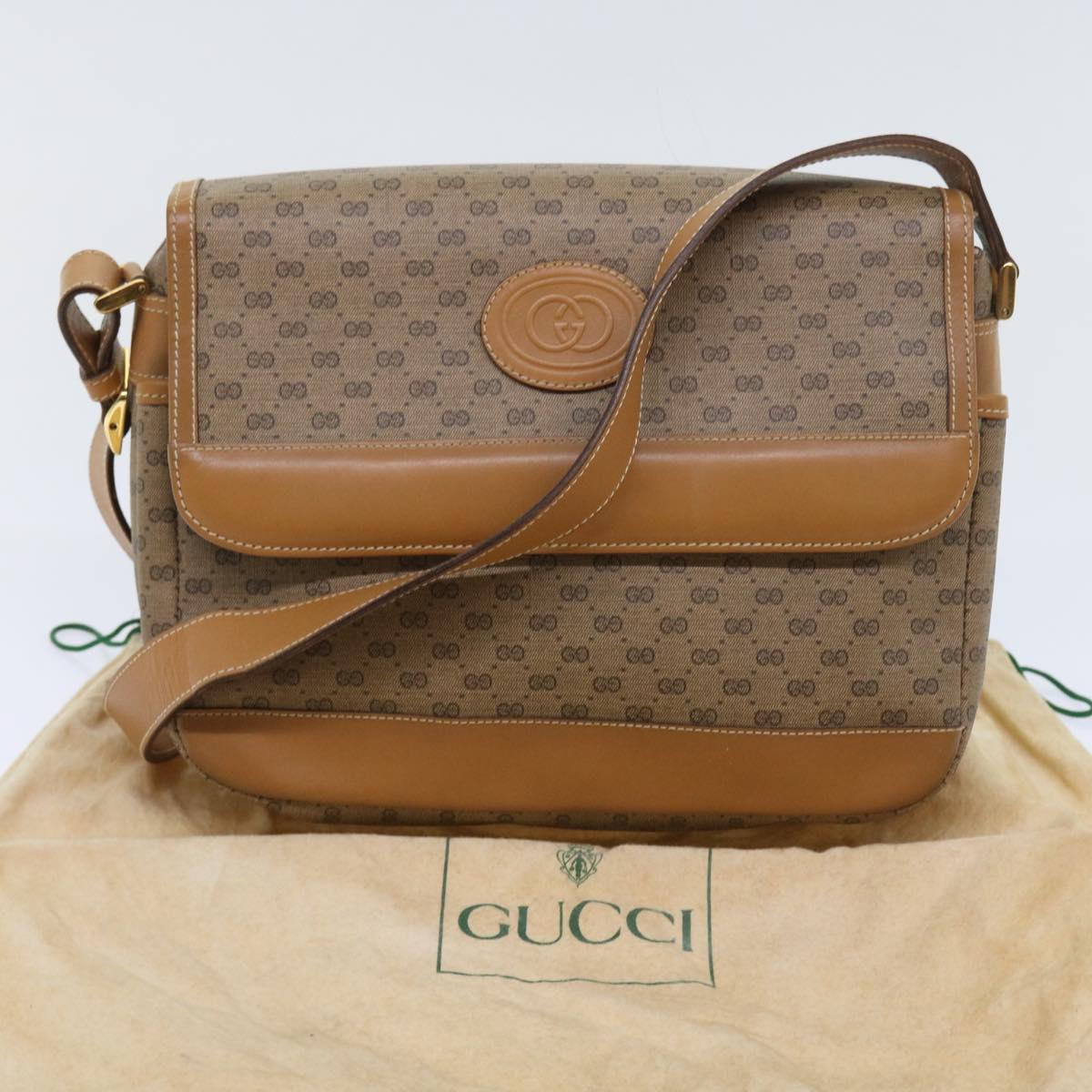 GUCCI Micro GG Canvas Shoulder Bag PVC Leather Beige yk8723