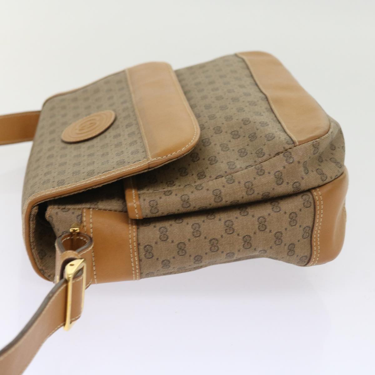 GUCCI Micro GG Canvas Shoulder Bag PVC Leather Beige yk8723