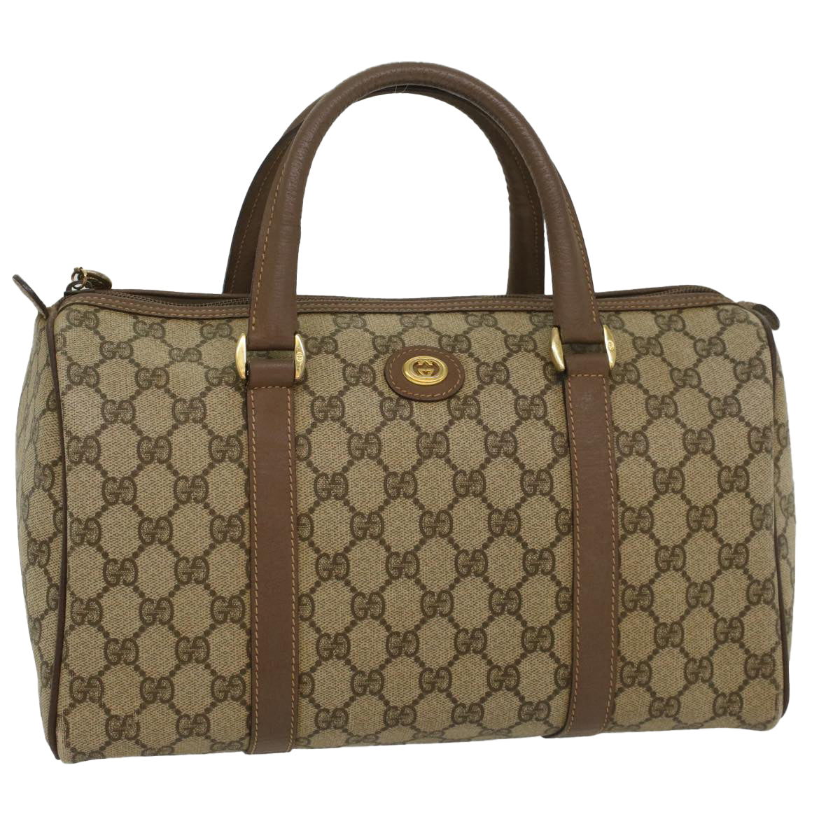 GUCCI GG Canvas Boston Bag PVC Leather Beige 002 123 6842 yk8724