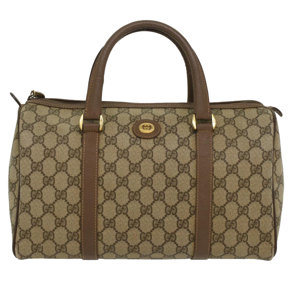 GUCCI GG Canvas Boston Bag PVC Leather Beige 002 123 6842 yk8724