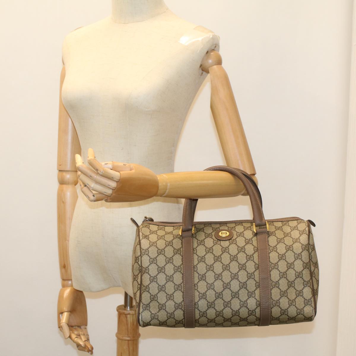 GUCCI GG Canvas Boston Bag PVC Leather Beige 002 123 6842 yk8724