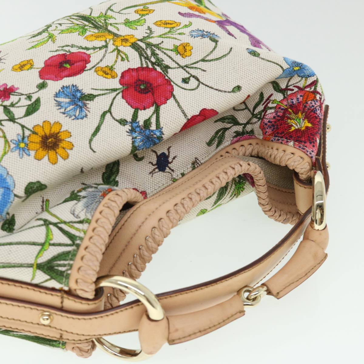 GUCCI Flora Horsebit Hand Bag Canvas Multicolor 145823 yk8726