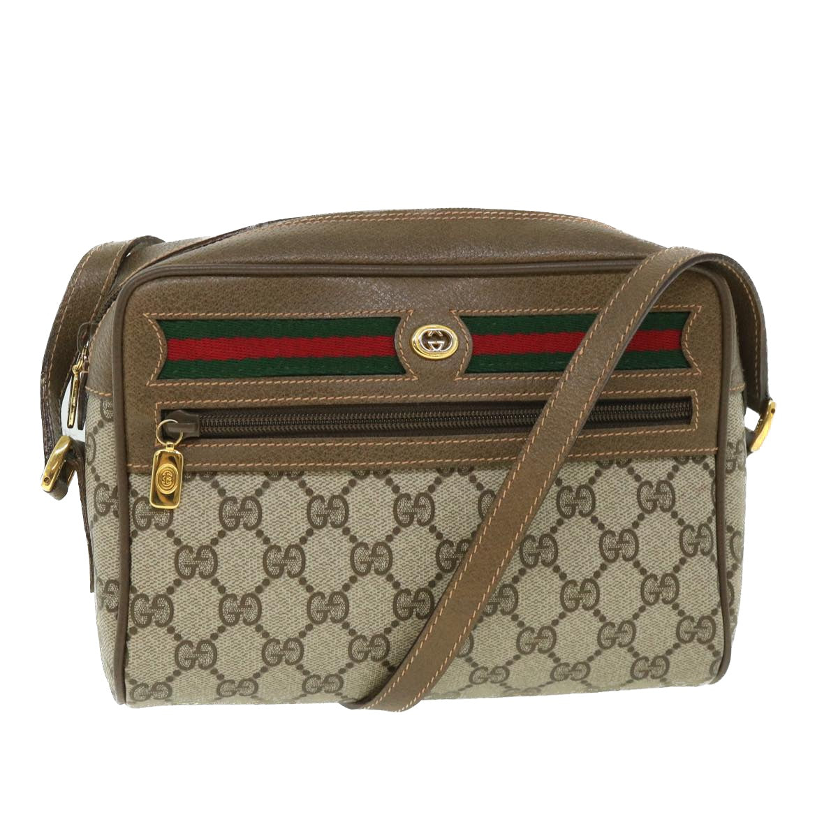 GUCCI GG Canvas Web Sherry Line Shoulder Bag Beige Red 56 02 087 yk8741