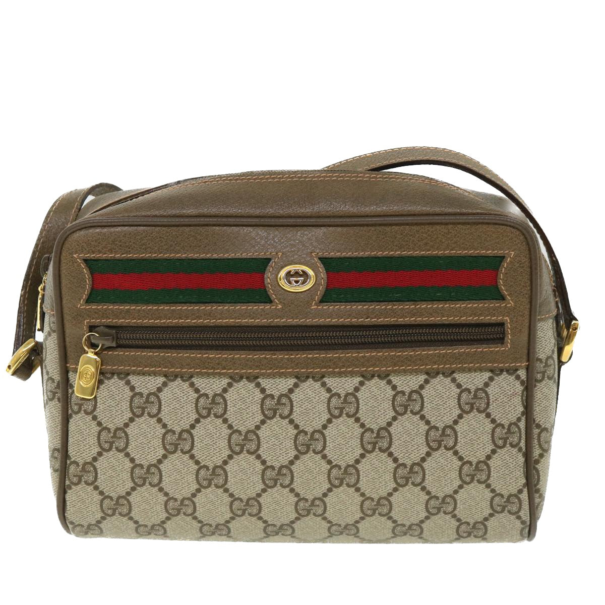 GUCCI GG Canvas Web Sherry Line Shoulder Bag Beige Red 56 02 087 yk8741