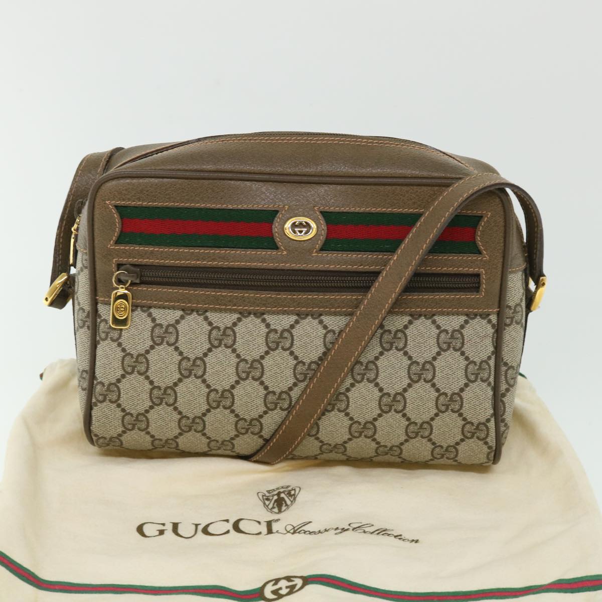 GUCCI GG Canvas Web Sherry Line Shoulder Bag Beige Red 56 02 087 yk8741